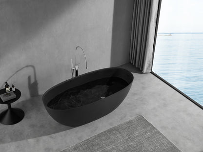 65'' x 29.5'' Freestanding Bathtoom Soaking Artificial Stone  Solid Surface Bathtub 1650MM Black