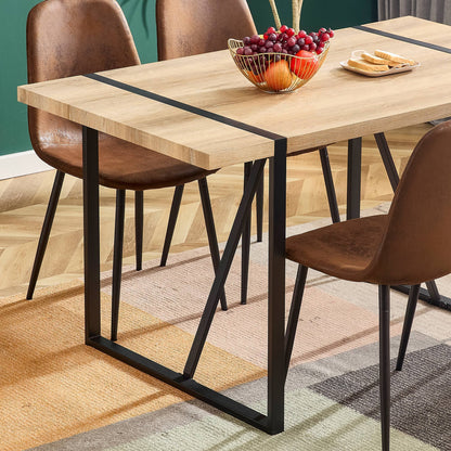 Rustic Industrial Rectangular Wood Dining Table For 4-6 Person,  With 1.5" Thick Engineered Wood Tabletop and Black Metal Legs, Writing Desk For Kitchen Dining Living Room, 55.1" W x 31.4" D x 29.9" H