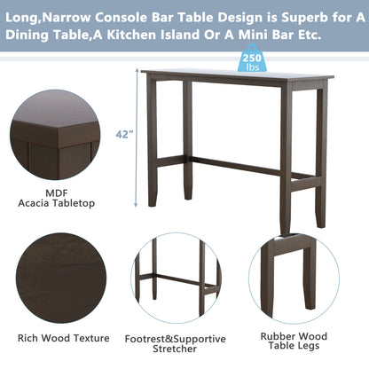 TOPMAX Farmhouse 48”Rectangular Wood Bar Height Dining Set Kitchen Breakfast Nook with 2 Chairs for Small Places,Dark Walnut