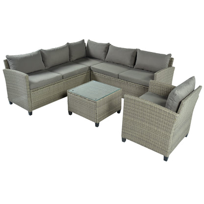U_STYLE Patio Furniture Set, 5 Piece Outdoor Conversation Set，with Coffee Table, Cushions and Single Chair