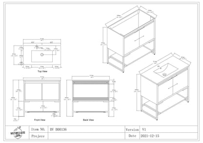 36" Freestanding Bathroom Vanity With Two Soft Closing Doors And One Shelf