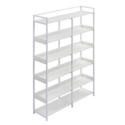 70.8 Inch Tall Bookshelf MDF Boards Stainless Steel Frame, 6-tier Shelves with Back&Side Panel, Adjustable Foot Pads, White