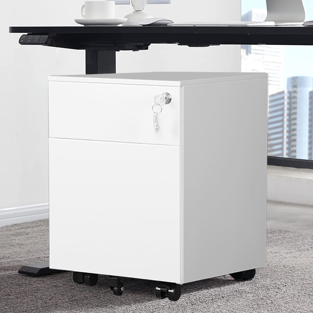 2 Drawer Mobile File Cabinet with Lock Metal Filing Cabinet for Legal/Letter/A4/F4 Size, Fully Assembled Include Wheels, Home/Office Design,WHITE