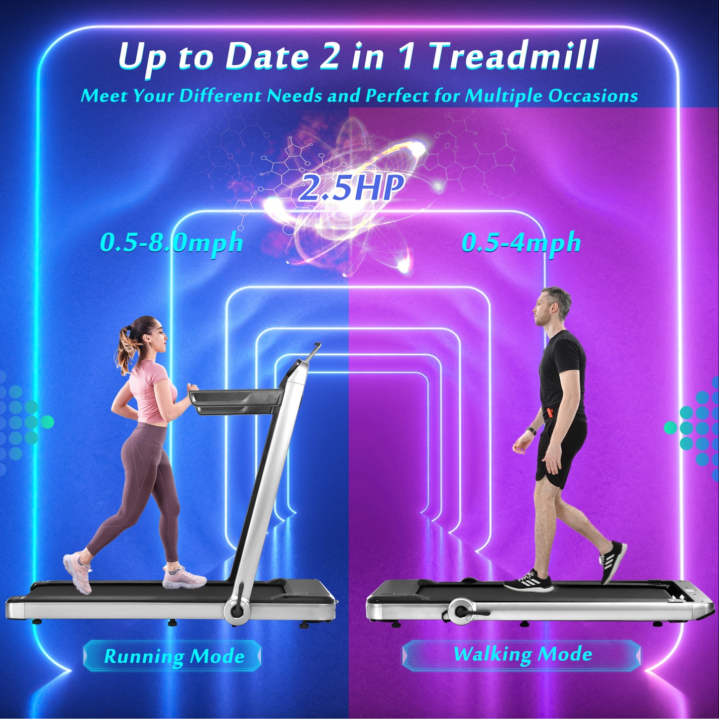 Folding Treadmill, Installation-Free Under Desk Electric Treadmill 2.5HP, with Bluetooth APP and speaker, Remote Control, Display, Walking Jogging Running Machine Fitness Equipment for Home Gym Office