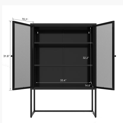 47.2 inches high Metal Storage Cabinet with 2 Mesh Doors, Suitable for Office, Dining Room and Living Room, Black