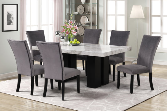 7-piece Dining Table Set with 1 Faux Marble Dining Rectangular Table and 6 Upholstered-Seat Chairs ,for Dining room and Living Room ,Grey