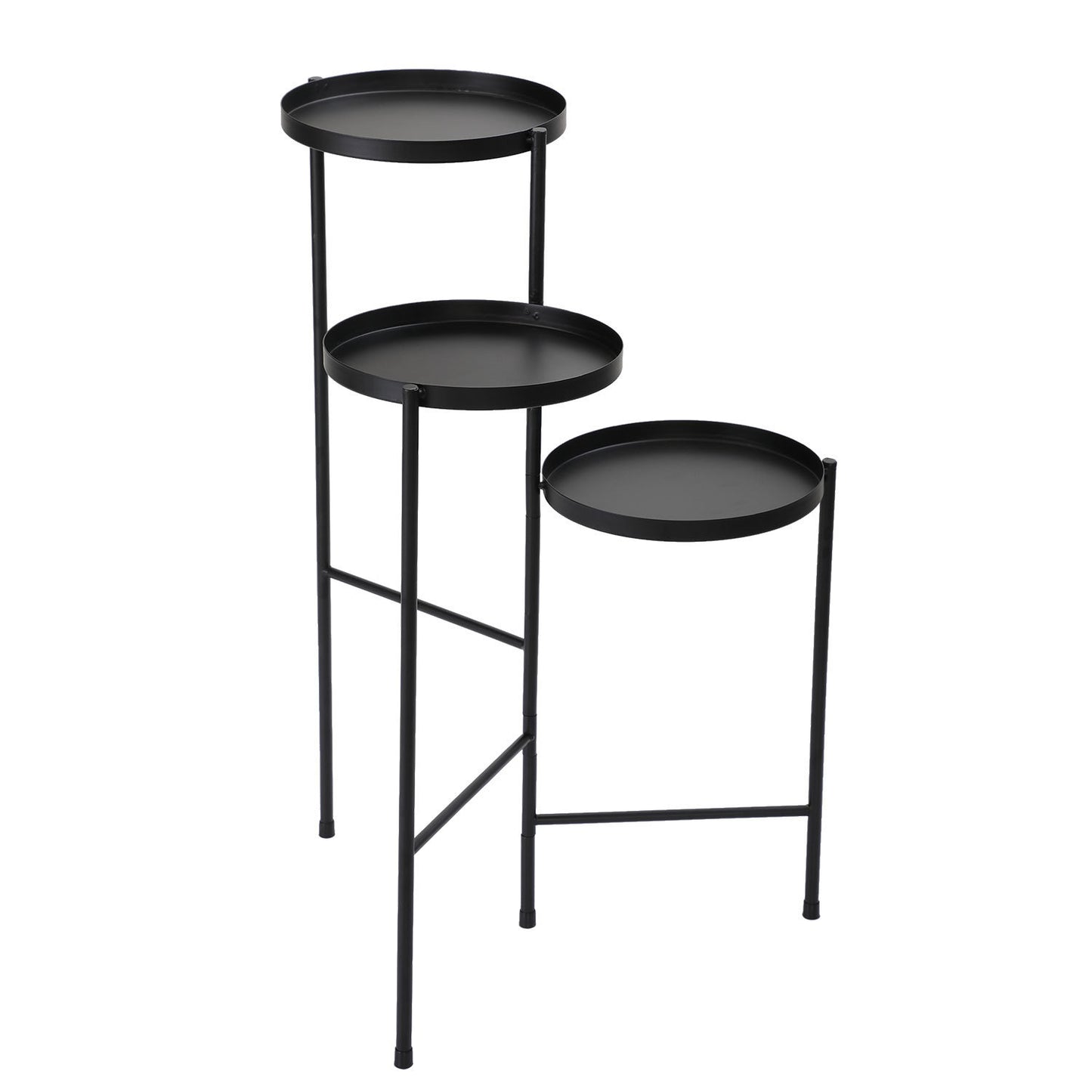 3 Tier Foldable Metal Plant Stand with Trays for Living Room, Bedroom, Balcony, Hallway, Black