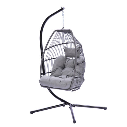 Outdoor Patio Wicker Folding Hanging Chair,Rattan Swing Hammock Egg Chair With Cushion And Pillow