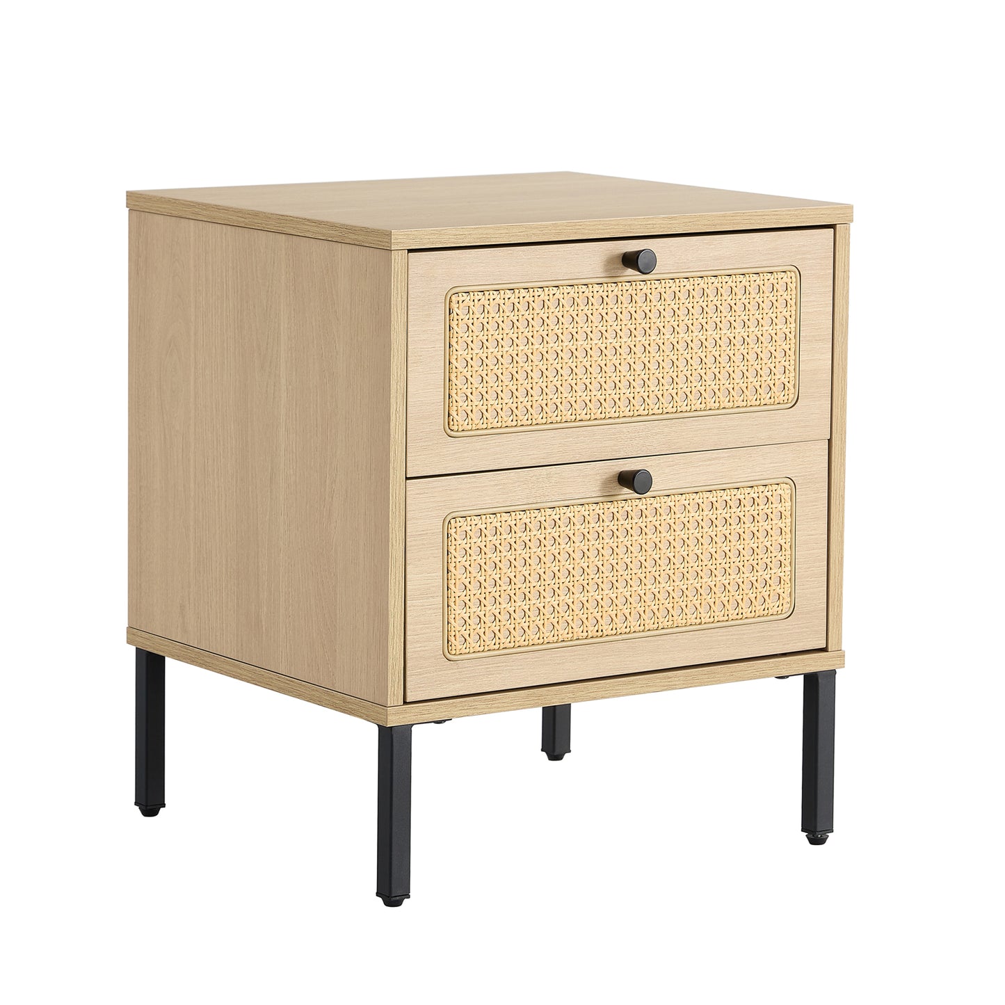 Modern simple storage cabinet MDF Board bedside cabinet Japanese rattan bedside cabinet Small household furniture bedside table.Applicable to dressing table in bedroom, porch, living room.2 Drawers