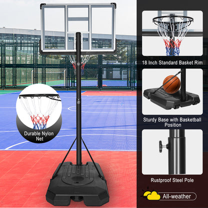 Portable Basketball Hoop Backboard System Stand Height Adjustable 6.6ft - 10ft with 42 Inch Backboard and Wheels for Adults Teens Outdoor Indoor Basketball Goal Game Play Set