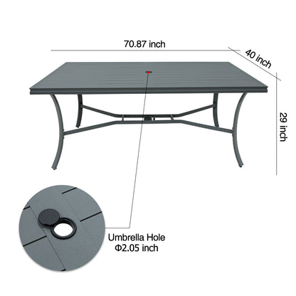 70inch Outdoor Patio Dining Table with Umbrella Hole, 6 Person Metal Square Table for Garden, Backyard and Porch