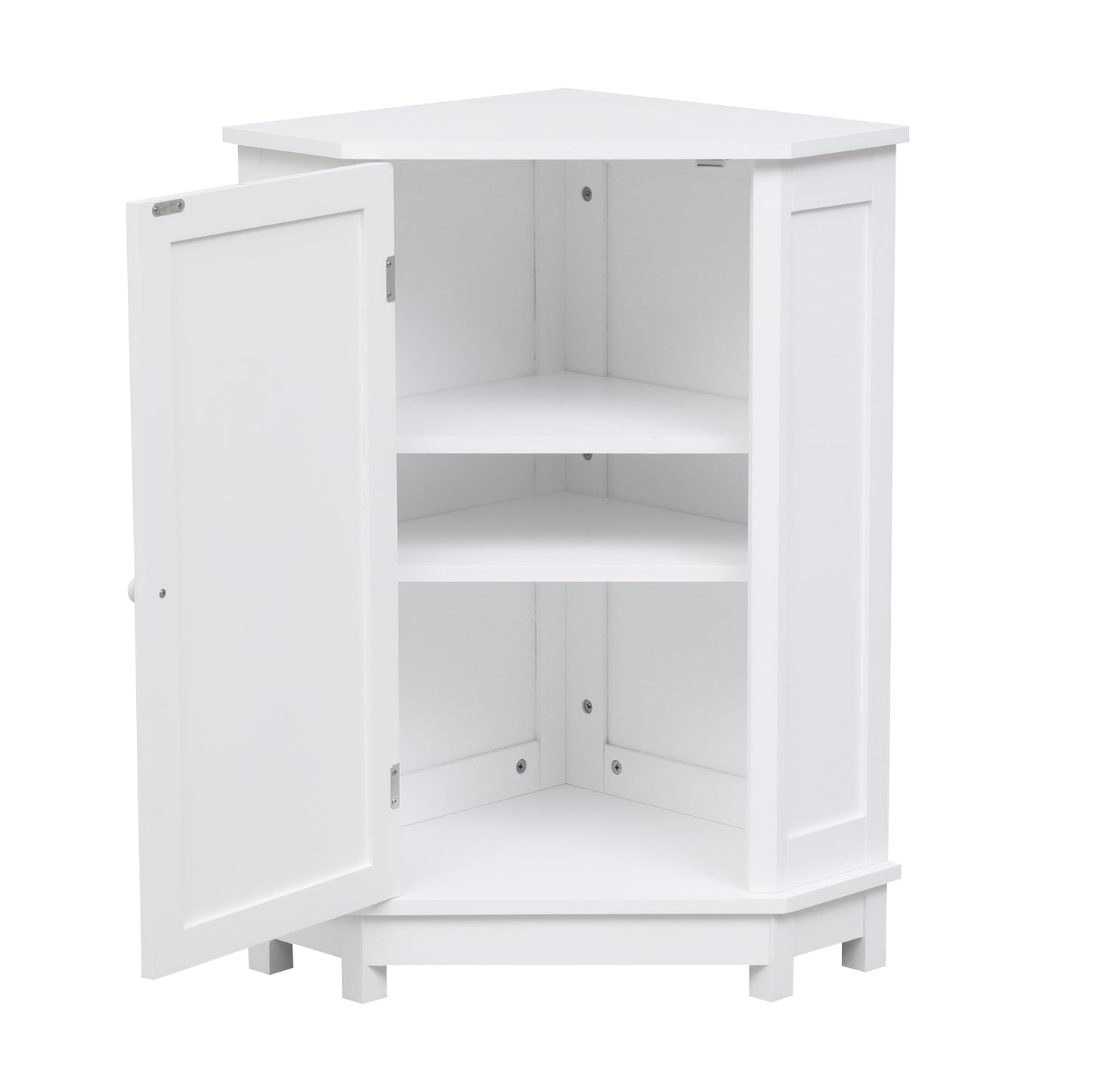 White Bathroom Cabinet Triangle Corner Storage Cabinet with Adjustable Shelf Modern Style MDF Board