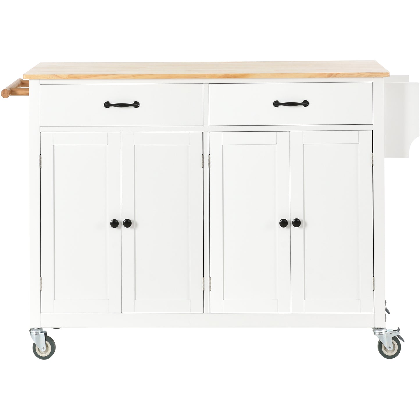 Kitchen Island Cart with Solid Wood Top and Locking Wheels，54.3 Inch Width，4 Door Cabinet and Two Drawers，Spice Rack, Towel Rack （White）