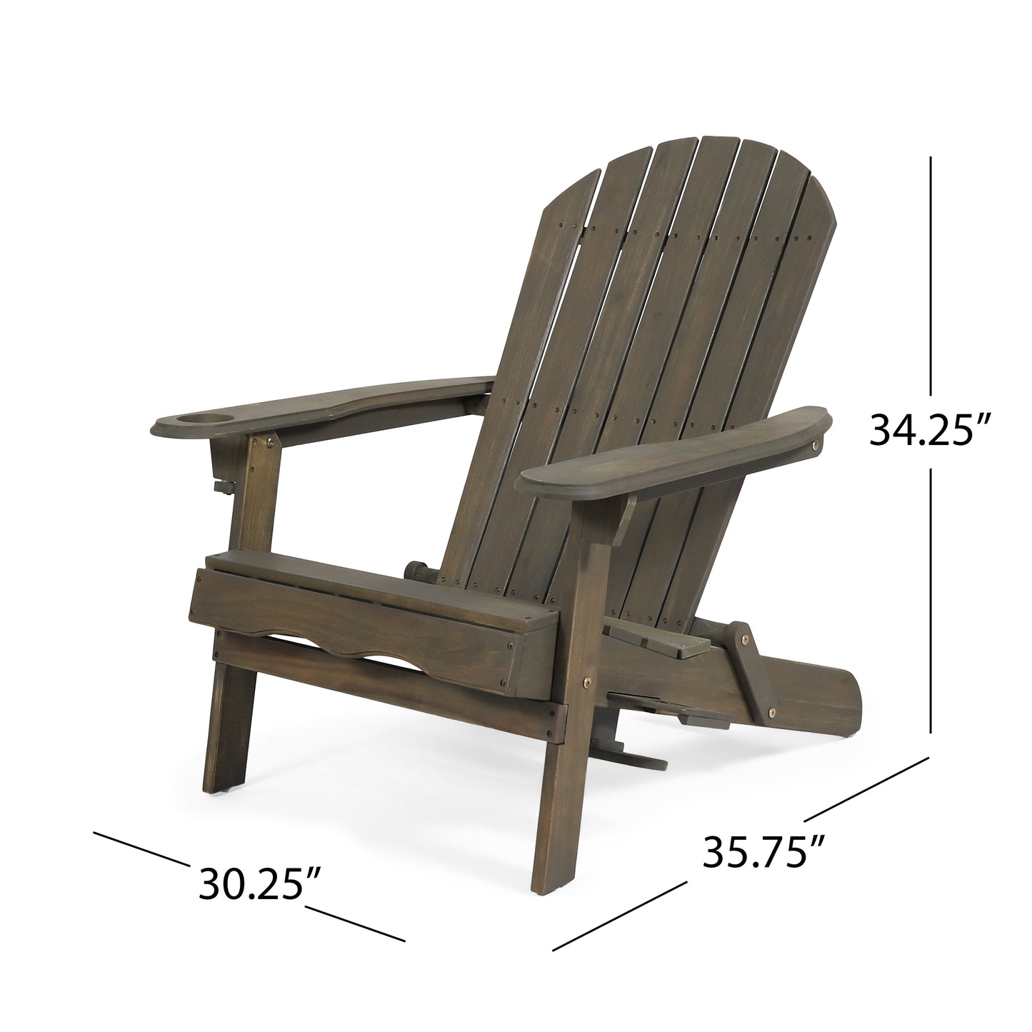 Kandyce Outdoor Acacia Wood Folding Adirondack  Grey Chair With Cup Holder