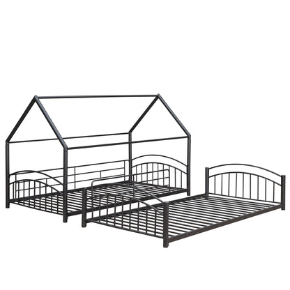 Twin Over Twin Metal Bunk Bed With Slide,Kids House Bed Black+Red