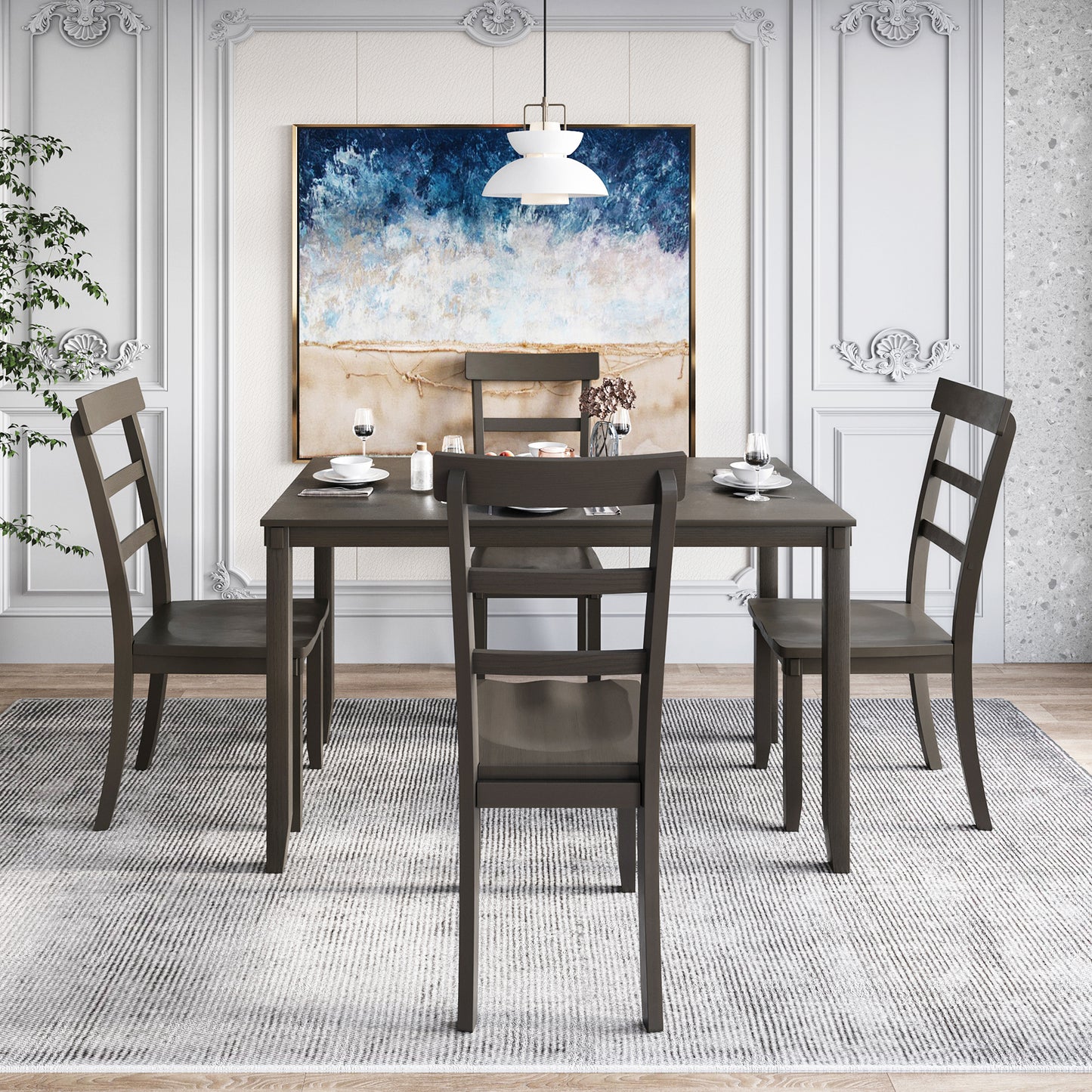 TREXM  5-piece Kitchen Dining Table Set Wood Table and Chairs Set for Dining Room (Gray)