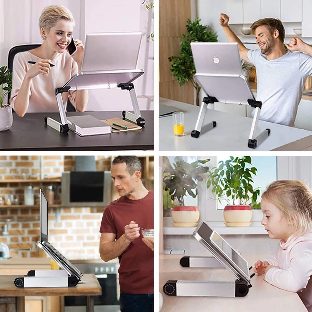 Adjustable Laptop Stand Table for Office, RAINBEAN Portable Lap Desk Stand Compatible Notebook Tablets MacBook,Foldable Lift Bracket Aluminum Ergonomics Design,Office or Home Desk Suitable for Ipad