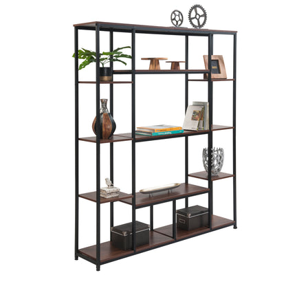 [VIDEO] Bookcase and Bookshelf, Home Office 5 Tier Bookshelf, Open Freestanding Storage Shelf with Metal Frame, Brown