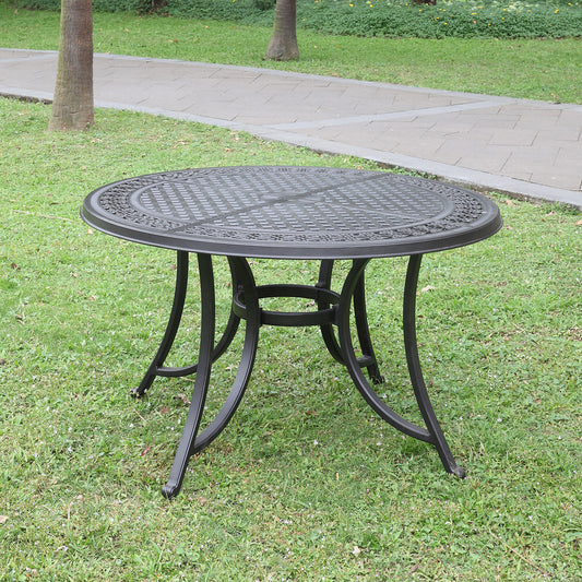 47.99 Inch Cast Aluminum Patio Table with Umbrella Hole,Round Patio Bistro Table for Garden, Patio, Yard, Black with Antique Bronze at The Edge