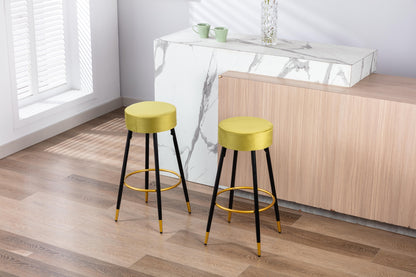 Counter Height Bar Stools Set of 2, Velvet Kitchen Stools Upholstered Dining Chair Stools 24 Inches Height with Golden Footrest for Kitchen Island Coffee Shop Bar Home Balcony,