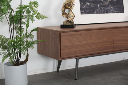 70" Mid-Century Modern Low Profile Media Console TV Stand, 70 Inch, Walnut