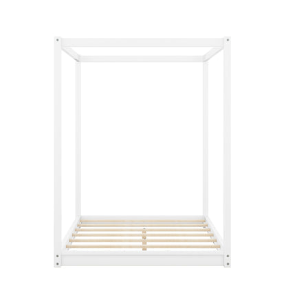 Full Size Canopy Platform Bed with Support Legs,White