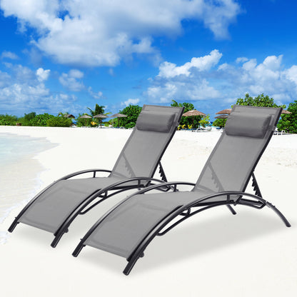 2 PCS Set Chaise Lounge Outdoor Lounge Chair Lounger Recliner Chair For Patio Lawn Beach Pool Side Sunbathing