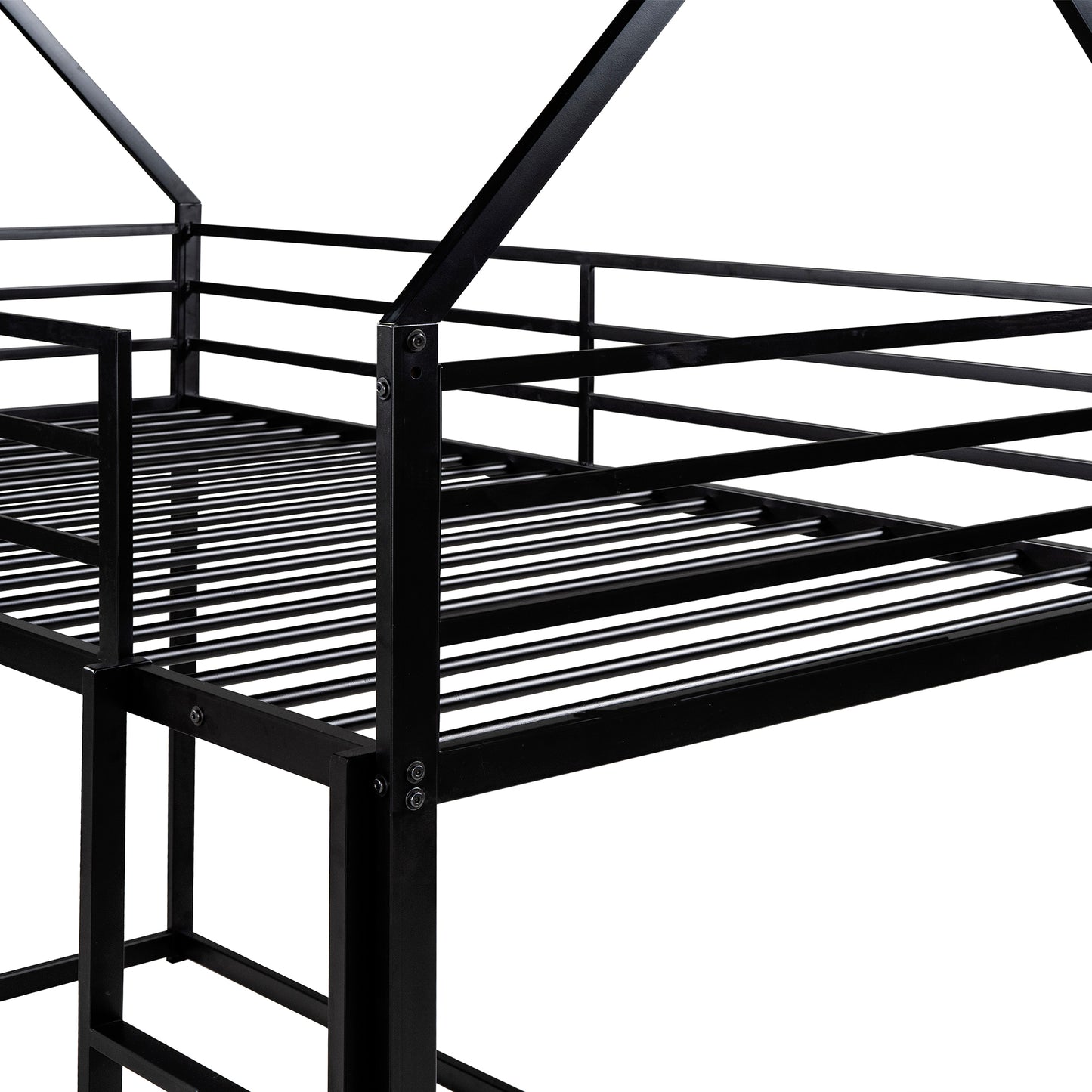 Twin over Twin House Bunk Bed with Built-in Ladder,Black