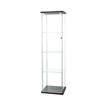 Glass Cabinet-b      Glass Display Cabinet 4 Shelves with Door, Floor Standing Curio Bookshelf for Living Room Bedroom Office, 64” x 17”x 14.5”, Black