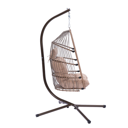 Outdoor Patio Wicker Folding Hanging Chair,Rattan Swing Hammock Egg Chair With Cushion And Pillow