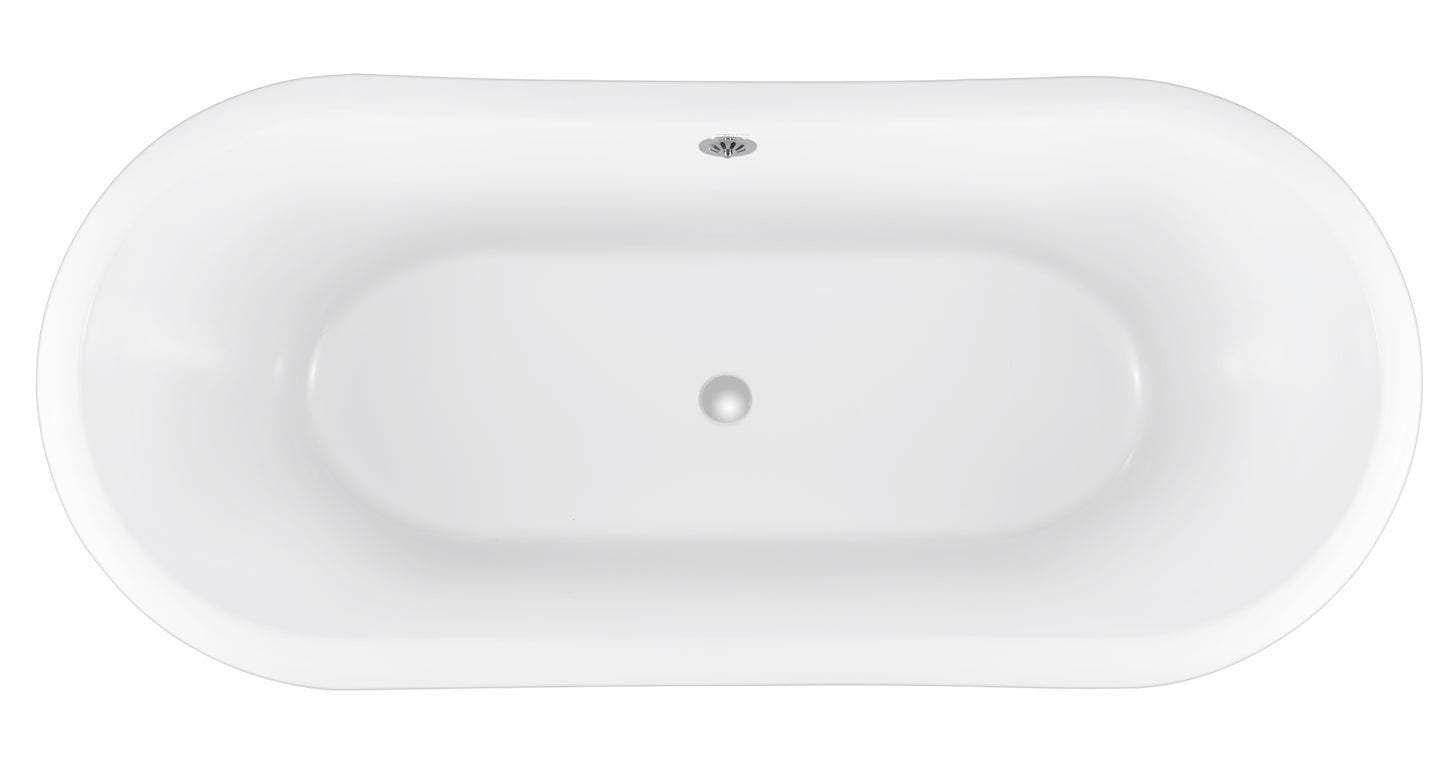 67" 100% Acrylic Freestanding Bathtub，Contemporary Soaking Tub，white inside black outside