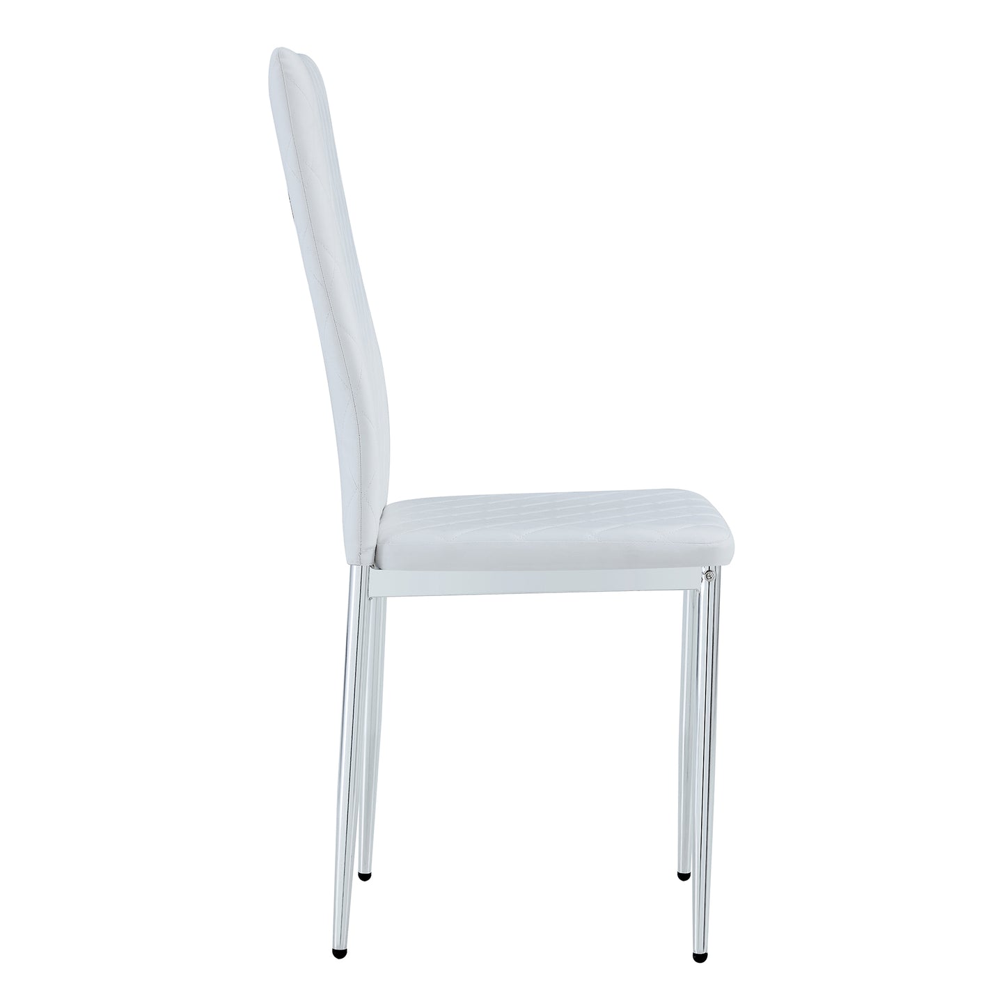 Grid Shaped Armless High Back Dining Chair,2-Piece Set, Office Chair. Applicable to Dining Room, Living Room, Kitchen and Office.White Chair and Electroplated Metal Leg