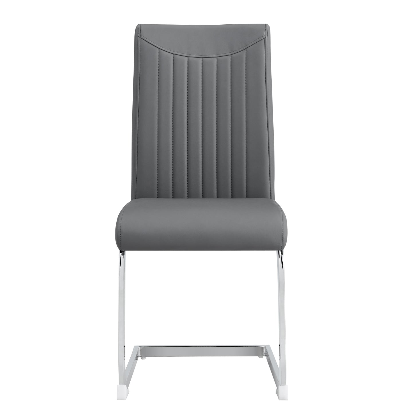 Modern Dining Plating leg Dining chair Chair, PU  Leather High Back Cushion Side  Chair with Vertical stripe backrest pattern for Dining Room Kitchen Vanity Patio Office Chair (Set of 2) (Grey+PU)