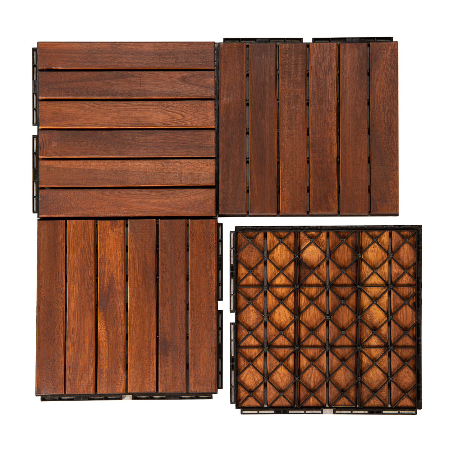 12" x 12" Square Acacia Wood Interlocking Flooring Tiles Striped Pattern Pack of 10 Tiles