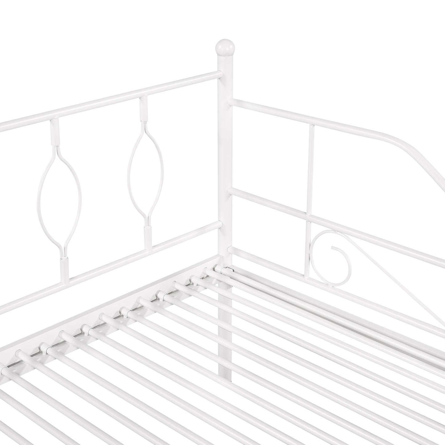 Twin Size Metal Daybed with Trundle, Daybed with Slat No Box required White