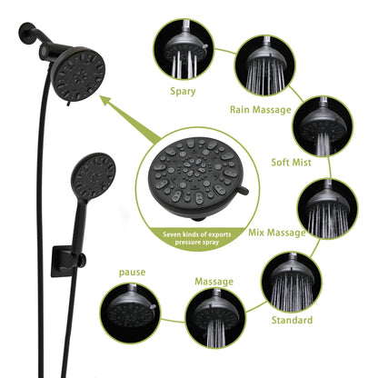 Multi Function Dual Shower Head - Shower System with 4.7" Rain Showerhead, 7-Function Hand Shower, Matte Black