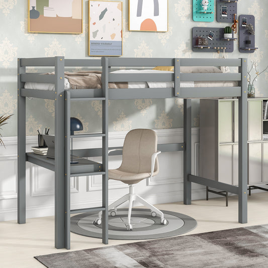 Twin Loft Bed with  built-in desk,Grey