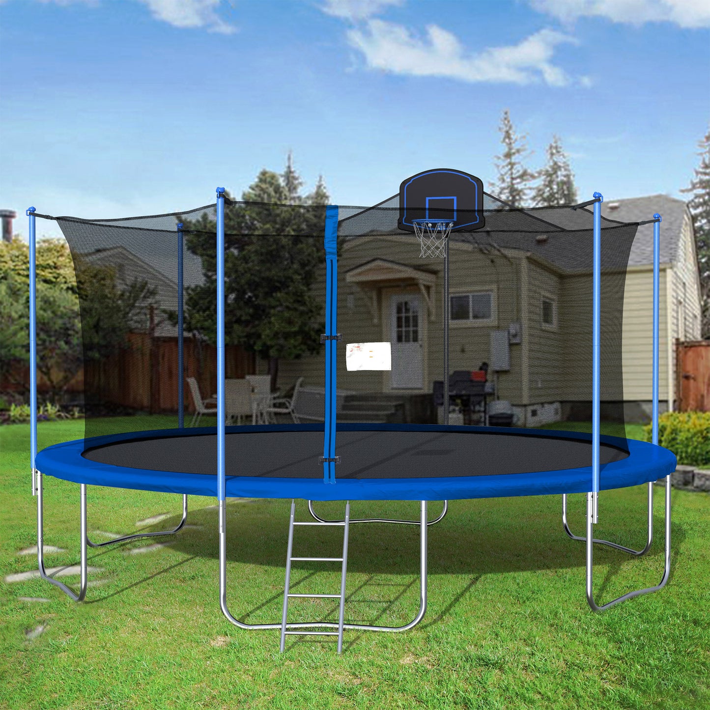 16FT TRAMPOLINE( BLUE ) WITH ENCLOSURE NET AND LADDER-METAL