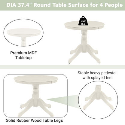 TOPMAX Mid-Century Wood 5-Piece Dining Table Set, Round Kitchen Set with 4 Upholstered Dining Chairs for Small Places, Cream White