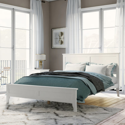 Modern White Solid Wood Full Platform Bed