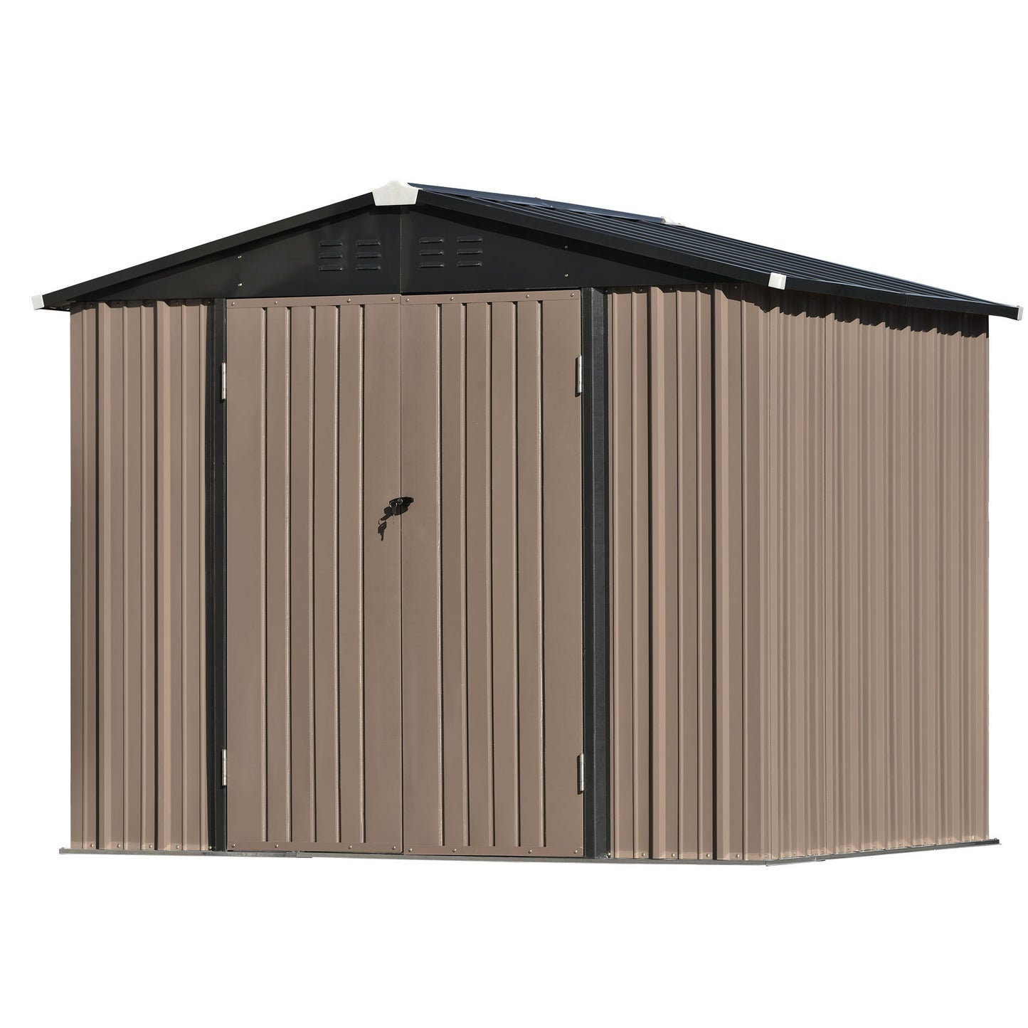 TOPMAX Patio 8ft x6ft Bike Shed Garden Shed, Metal Storage Shed with Lockable Doors, Tool Cabinet with Vents and Foundation Frame for Backyard, Lawn, Garden, Brown