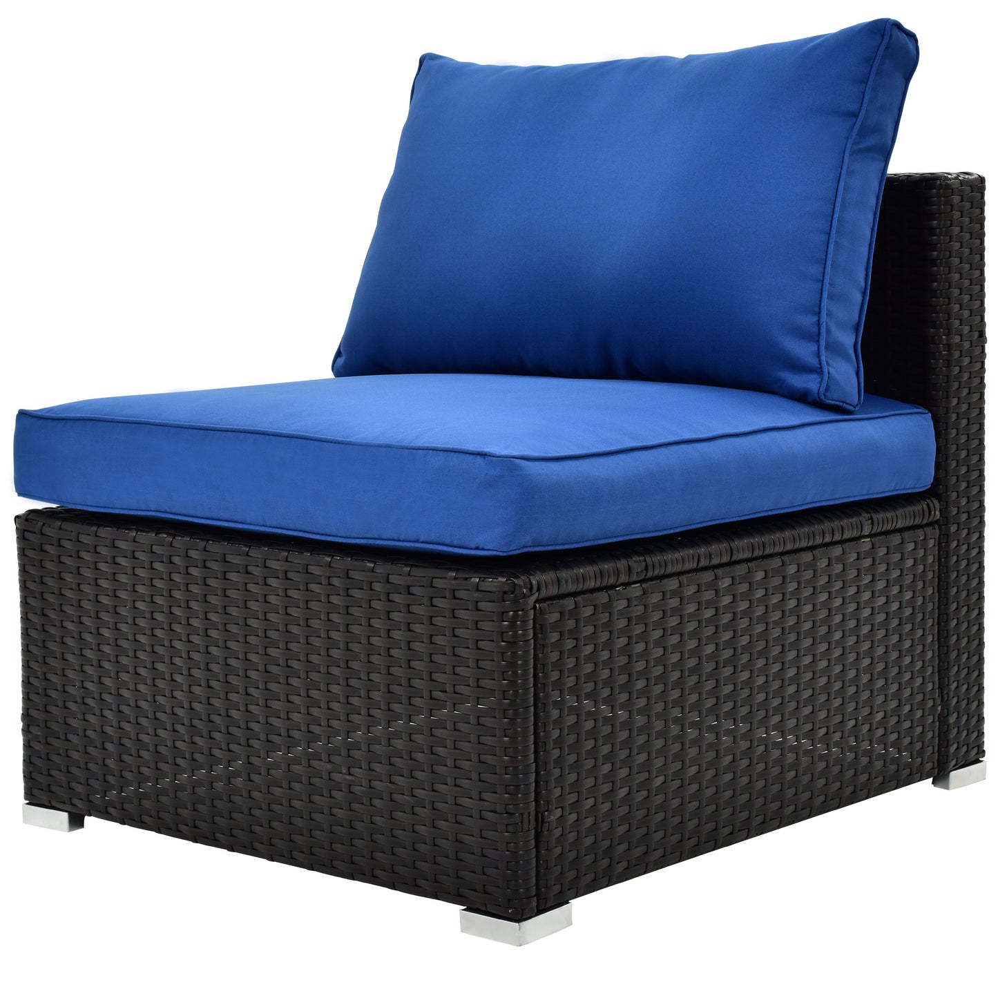 TOPMAX 6PCS Outdoor Patio Sectional All Weather PE Wicker Rattan Sofa Set with Glass Table, Blue Cushion+ Brown Wicker