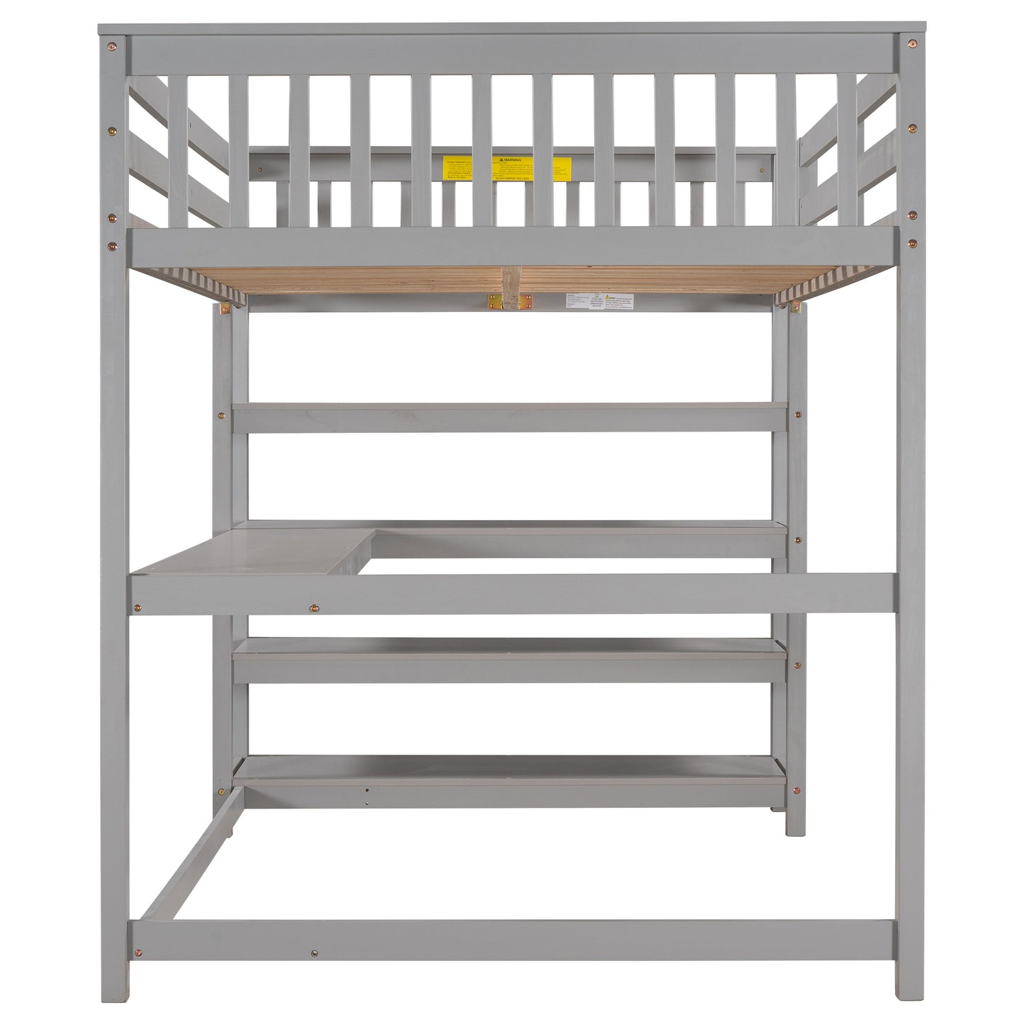 Full Size Loft Bed with Storage Shelves and Under-bed Desk, Gray(OLD SKU:SM000246AAE-1)