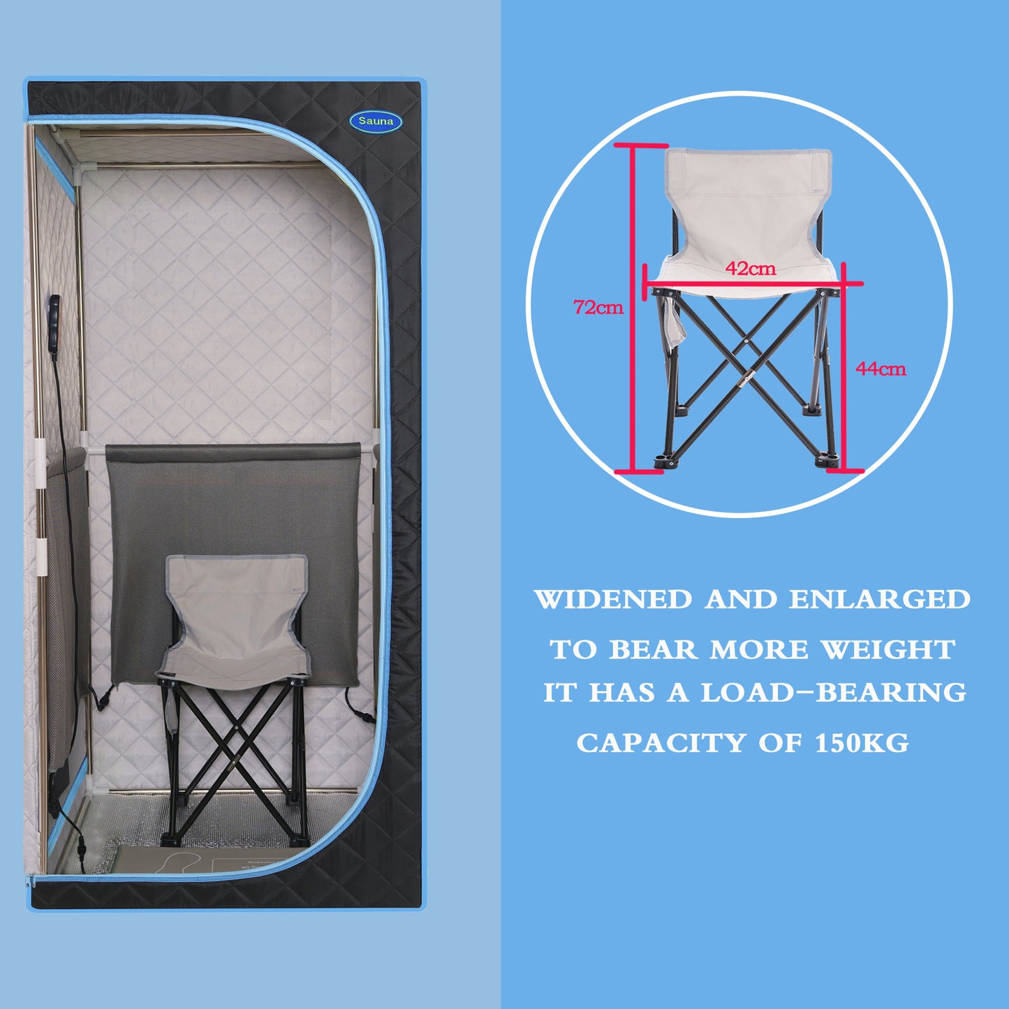 Portable Plus Type Full Size Far Infrared Sauna tent. Spa, Detox ,Therapy and Relaxation at home.Larger Space,Stainless Steel Pipes Connector Easy to Install.FCC Certification--Black(Blue binding)