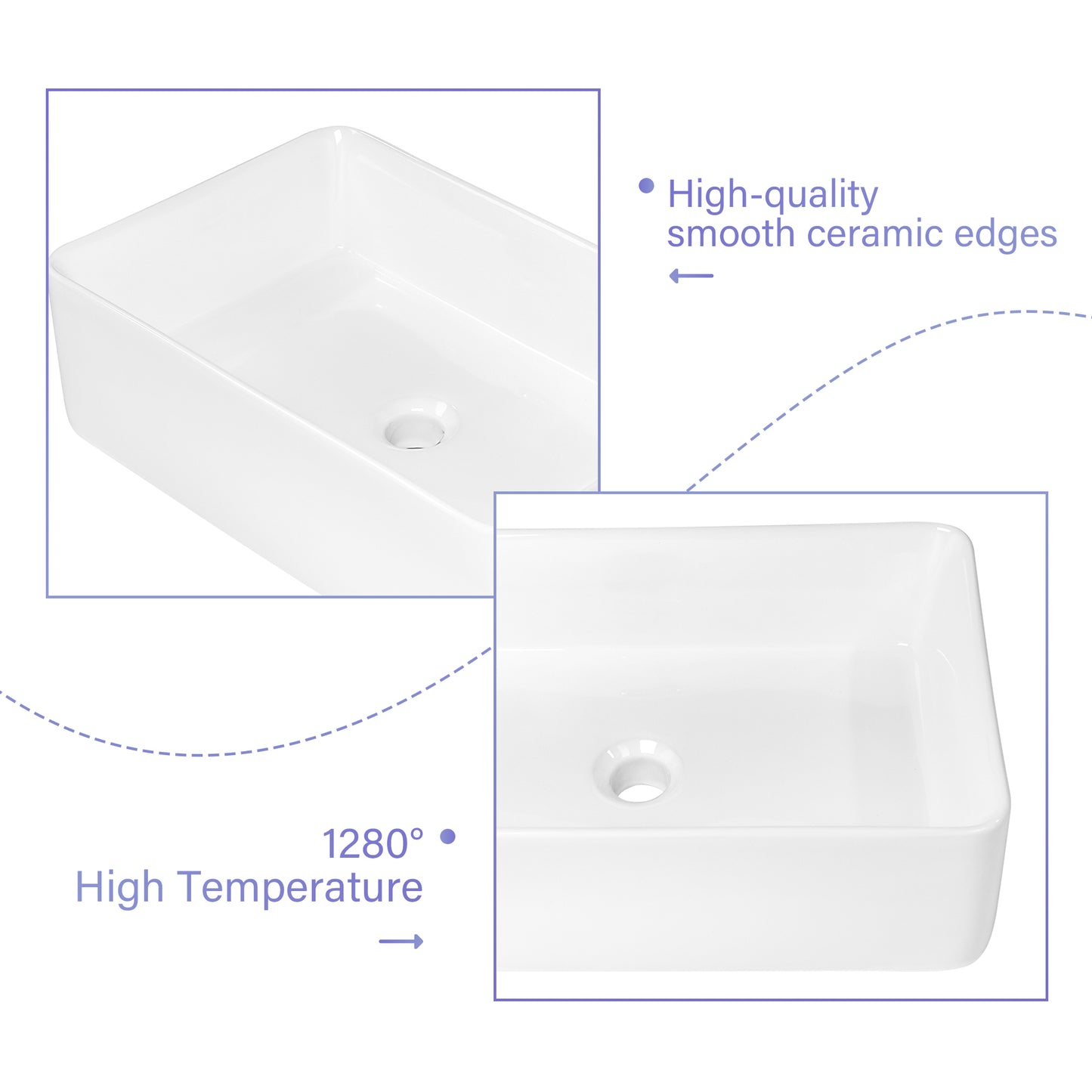 21"x14" White Ceramic Rectangular Vessel Bathroom Sink