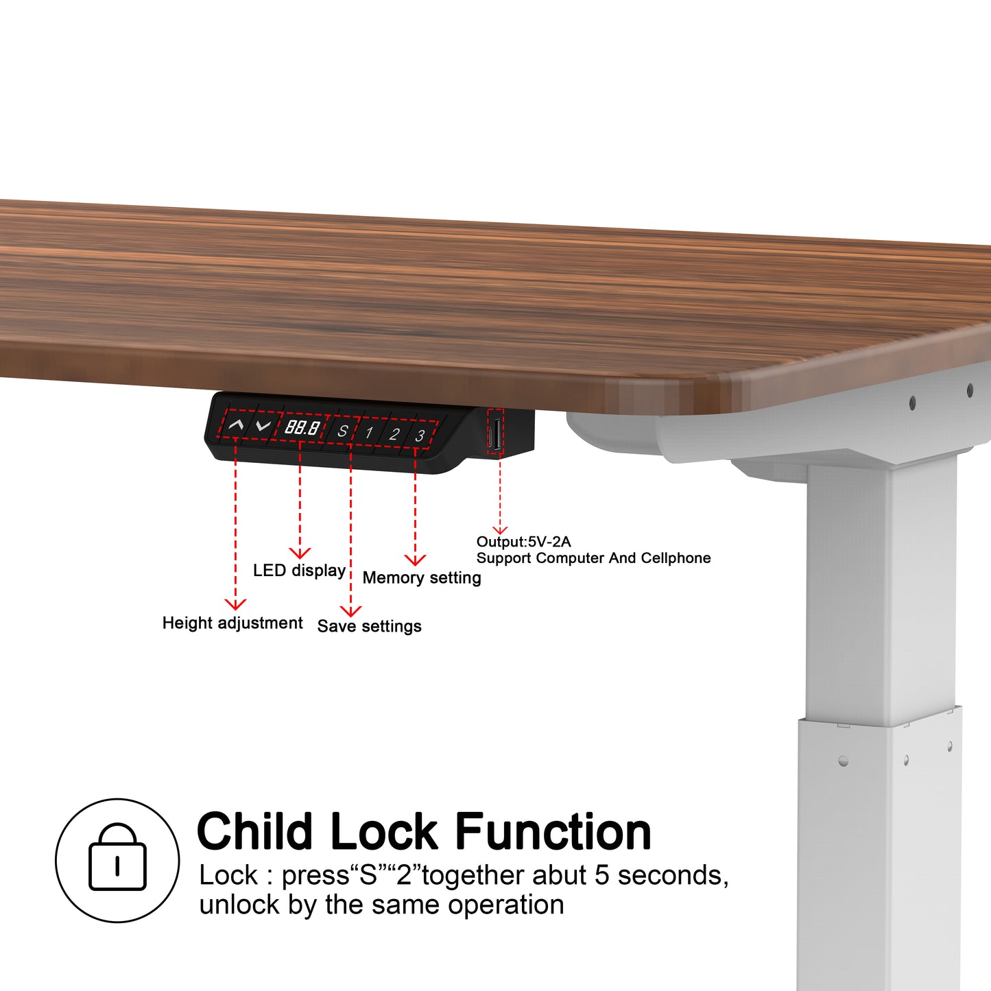 "Electric Standing Desk  with Dual Motor Height Adjustable Sit Stand Desk Computer Workstation with USB Charge
"	
，White