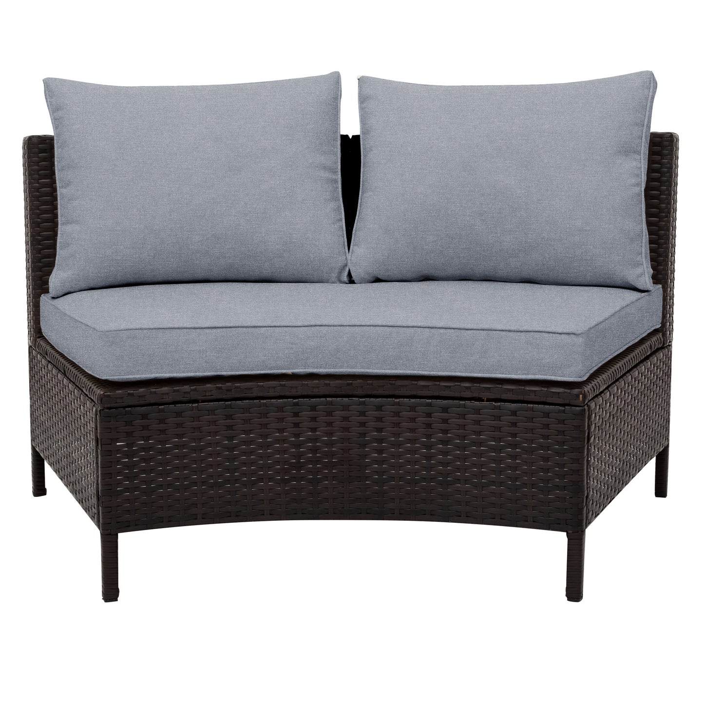 TOPMAX 5 Pieces All-Weather Brown PE Rattan Wicker Sofa Set Outdoor Patio Sectional Furniture Set Half-Moon Sofa Set with Tempered Glass Table, Gray