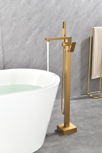 Freestanding Bathtub Faucet Tub Filler  gold    Floor Mount Bathroom Faucets Brass Single Handle with Hand Shower