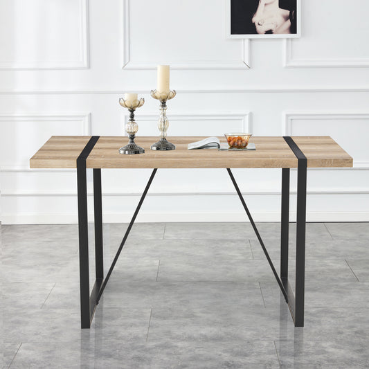 Rustic Industrial Rectangular Wood Dining Table For 4-6 Person, With 1.5" Thick Engineered Wood Tabletop and Black Metal Legs, Writing Desk For Kitchen Dining Living Room, 55.1" W x 31.4" D x 29.9" H