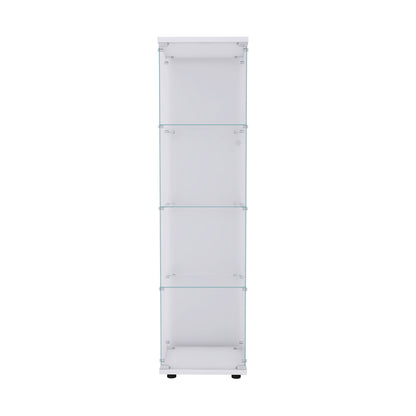 Glass Display Cabinet 4 Shelves with Door, Floor Standing Curio Bookshelf for Living Room Bedroom Office, 64.56” x 16.73”x 14.37”, White